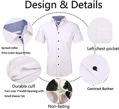 Esabel.C Mens Short Sleeve Dress Shirts Regular Fit Casual Button Down Shirts White S - Image 4