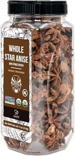 Soeos Organic Star Anise, Whole Star Anise 4 oz (114g), Chinese Star Anise Pods, Star Anise Organic Whole, Non-GMO Verified, Dried Star Anise for Beverages, Cooking, Baking - Image 1