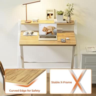 GreenForest Portable Small Desk No Assembly, 2-Tier Compact Computer Desk with Shelf, Space Saving Foldable Table for Home Office, Bedroom or Apartment, Portable Collapsible Sturdy Laptop Desk, Oak - Image 7