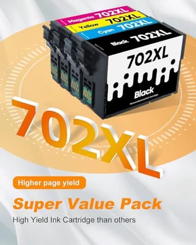 MILEKO 702XL Ink Cartridges Remanufactured Replacement for Epson 702XL 702 702 XL T702XL use with Workforce Pro WF-3720 WF-3730 WF-3733 Printer (1 Black 1 Cyan 1 Magenta 1 Yellow,4 Pack High Yield) - Image 4