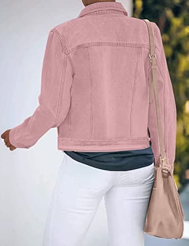 luvamia Women's Classic Casual Long Sleeves Jean Jackets for Women Button Down Trucker Jacket Coat Pink Medium Fits Size 8 / Size 10 - Image 7
