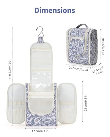 Narwey Small Hanging Toiletry Bag Women Travel Makeup Bag Organizer Toiletries Bag for Travel Size Essentials Accessories Cosmetics (Medium, Blue Leaf) - Image 8