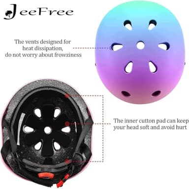JeeFree Adjustable Gradient Color Skateboard Helmet for 3-5-8-14+Ages【Toddler Kids Youth Adult】 Girls Boys Woman.Bike Helmet for Multi-Sports Cycling Bicycle Scooter Inline Roller Skate Rollerblading - Image 3