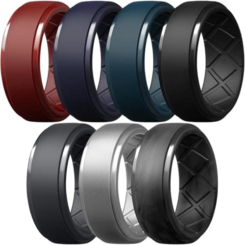 Egnaro Men's Silicone Rings 10mm Wide 2.5mm Thick Rubber Wedding Bands, Multipack 1/4/7 Breathable Comfort Fit For Workout - Image 1