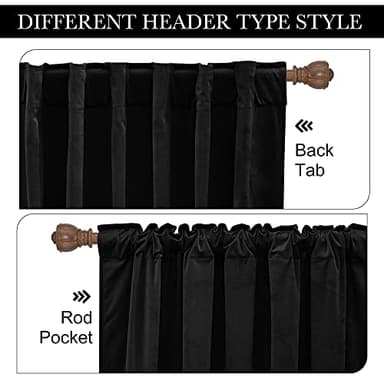 RYB HOME Velvet Curtains 120 inches - Blackout Heavy Duty Curtains Soft Luxury Back Tap Window Covering Privacy Blinds for Kids Room Bathroom Bedroom, Black, W52 x L120 inches, 2 Panels - Image 3