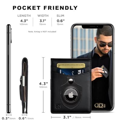 SERMAN BRANDS AirTag Wallet - RFID Blocking Mens Minimalist Money Clip Wallet for Airtag - Full Grain Leather - Slim Bifold. Front Pocket Apple Air tag Wallets for men. Gift (Charcoal Transformer Air - Image 7