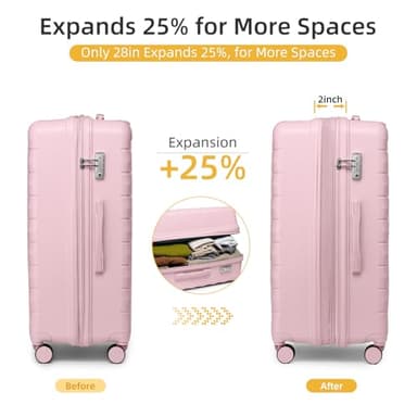 LARVENDER Luggage Sets 5 Piece with Duffel Bag Expandable(Only 28 inch) Hardside PP Carry On Luggage with 360° Spinner Wheels TSA Lock Luggage Sets for Women, Orchid Pink - Image 3