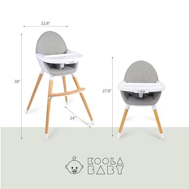 Convertible High Chair for Babies, Toddlers, Kids & Children - Wooden Highchair with Adjustable Height & Dishwasher Safe Tray - Wood Feeding & Dining Chair - Converts to Booster Seat - KoolaBaby - Image 7