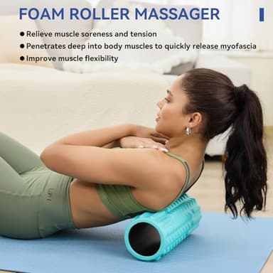 5 in 1 Foam Roller Set - Back Roller Foam, Massage Roller Stick, Massage Ball, Resistance Band for Physical Therapy & Deep Tissue Muscle Massage (Green) - Image 2