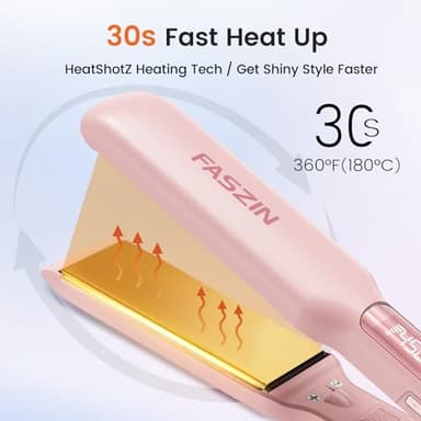 Faszin Professional Hair Straightener, 1.65inch Wide-Plate, Titanium Negative Ion Flat Iron, 30s Rapid Heating, LED Temp Display, Wide Voltage & 10 Adjustable Temp Levels (260-450℉) - Pink - Image 3