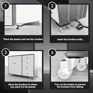 Furniture Dolly Set 5 Wheels Heavy Duty, Furniture Movers with Silent Rubber Wheels, 360° Rotation with Brake, 1000Lbs Load Capacity, Furniture Lifter for Easy Moving Large Furniture. - Image 7