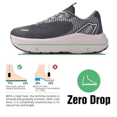 JACKSHIBO Wide Toe Box Shoes for Men Arch Support Shoes Wide Width Sneakers for Running Walking Athletic Tennis Orthopedic Plantar Fasciitis Workout with Thick Cushioned Zero Drop Sole Grey - Image 3
