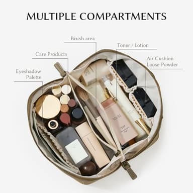 EACHY Makeup Bag, Large Capacity Cosmetic Bags for Women, Portable 180° Wide-Open Flat Toiletry Bag Travel Makeup Bag with Divider and Handle - Image 2