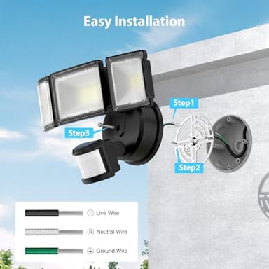 Olafus 75W Motion Sensor Outdoor Light, 2 Pack LED Security Light 7000LM, 6500K Exterior Motion Flood Light with 3 Adjustable Heads, for Outside Garage, Yard, Patio, IP65 Waterproof, Black - Image 3