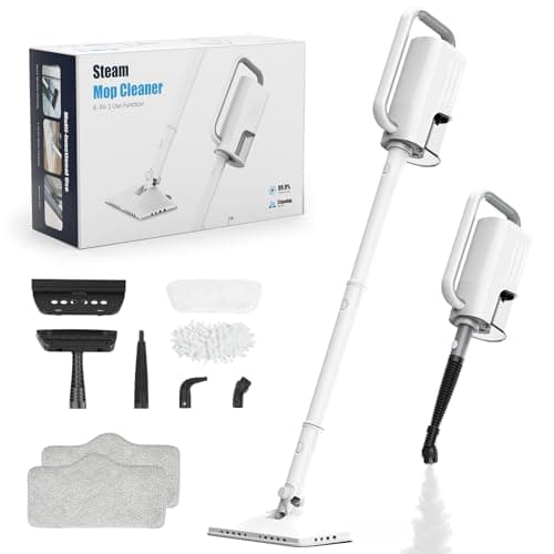 Steam Cleaner, 6 in1 Rotated Steam Mop Cleaner with 2 Modes, 2 Microfiber Pads, 400ML Removable Tank, 23FT Power Cable, Detachable Steam Mops for Floor, Laminate Floor, Tiles Cleaning (White) - Image 1
