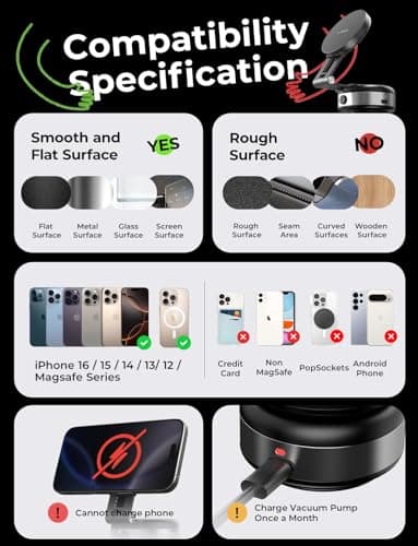 LISEN for iPhone 17 Portable Electric Vacuum Suction Phone Holder for MagSafe, Suction Cup Phone Mount Foldable Only on Mirror/Smooth Surface for iPhone 17 Pro Max Air /16/15/14/13/12 - Image 9