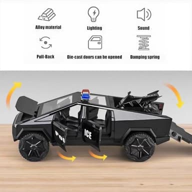 Toy Truck with Motorcycle Alloy Die Casting Model Pickup Truck Electric Vehicle Model Off - Road Wagon Toy Race Ca -Sound and Light Effect Ideal Gift Age for 6 Year Up(Grey) - Image 6