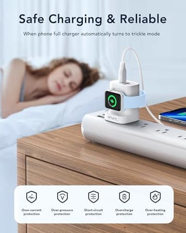 VRURC Charger for Apple Watch, USB C Wall Charging Block for iPhone, 20W Fast Charging,Foldable Plug Travel Charger Stand for iWatch Ultra/SE/10/9/8/7/6/5/4/3/,iPhone 16 15 14 13,Android-White - Image 6