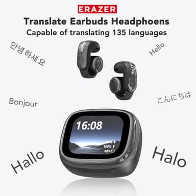 ERAZER XF28 AI Translation Earbuds Real Time Translator Earbuds LCD Touch Screen Open Ear Clip Wireless Bluetooth Translating Headphones Included for 135 Languages Translation Device with APP - Image 2