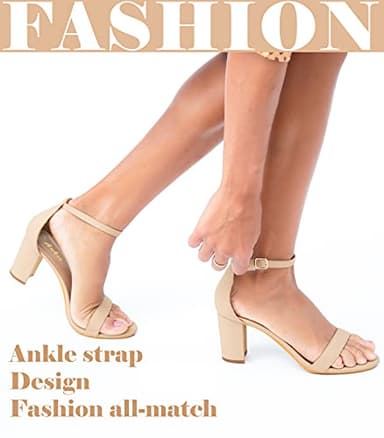 Ankis Nude Heels for Women - Open Toe Ankle Strap Chunky Heel Pump Sandals Party Wedding Strappy Buckle Sandals Standard Size 2.75 Inches Tall Thick Heel Design (Nude Nubuck, numeric_7) - Image 6