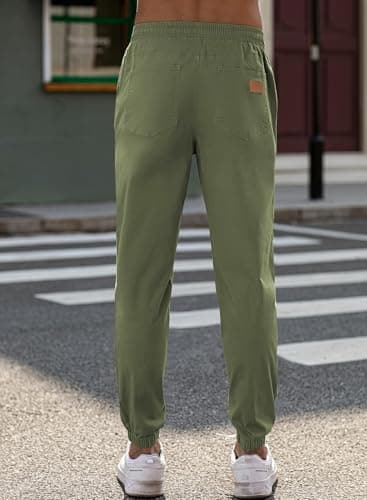 JMIERR Mens Casual Joggers Pants - Cotton Drawstring Chino Cargo Pants Twill Track Jogging Sweatpants Travel Essentials with Pockets, S, Light Green - Image 8