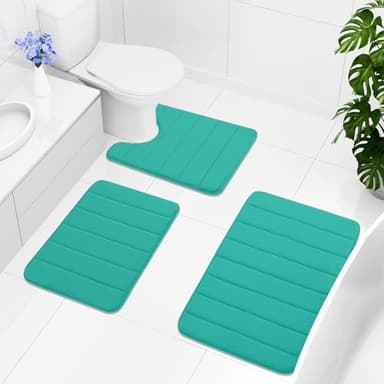 Buganda Memory Foam Bath Mat, 24" x 16", Ultra Soft and Non-Slip Bathroom Rugs, Water Absorbent and Machine Washable Bath Rug for Bathroom, Shower, and Tub, Teal - Image 8