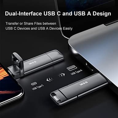 SSK 256GB Dual USB C Flash Drive, 2-in-1 Type C+ USB A 3.2 Gen2 Solid State Thumb Drive,Speed Up to 550MB/s Memory Stick Data Storage for iPhone 15, Android Phone,Tablet,MacBook,Windows - Image 4