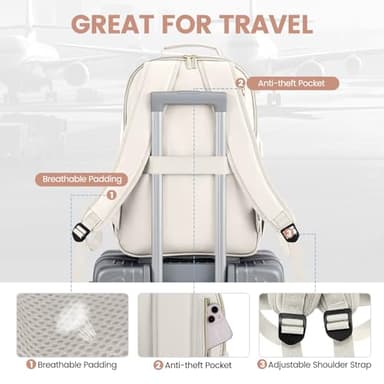 LOVEVOOK Leather Backpacks for Women,17.3 inch Leather Laptop Backpack Women Computer Backpack Laptop Bag,Stylish Quilted Travel Backpack Purse Work College Teacher Backpacks with USB Port,Off-white - Image 6