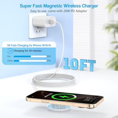 10FT Magnetic Wireless Charger,15W Fast Apple Mag-Safe Charger for iPhone 17/16/15 PD with USBC Apple Fast Charging Block 10Foot Quick Charge for iPhone 17/17 Air/17 16 15 Pro/Pro Max/14/13/12/AirPods - Image 2