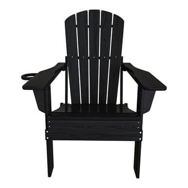 Plawdlik Folding Adirondack Chair, SGS Tested, Wooden Textured with Cup Holder, Heavy All-Weather HDPE Comfortable Set Poolside Backyard Lawn Black - Image 9