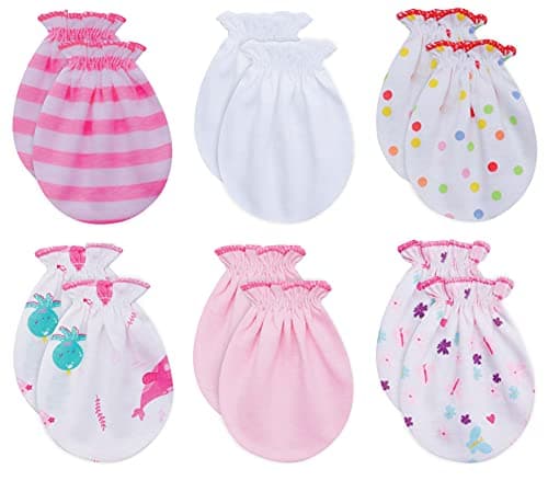 RATIVE Newborn Baby Hand Cotton Gloves Sleep Sleeping No Scratch Mitten Mittens Mitts Set for 0-3 0-6 Months Boy Boys Girl Girls (6 Pairs/g46) - Image 1