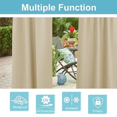 RYB HOME Outdoor Curtains for Patio - Blackout Waterproof Outside Curtains for Porch Pavilion Gazebo Weatherproof Wind Resistant, 1 Panel, 52 inches Wide x 84 inches Long, Biscotti Beige - Image 5