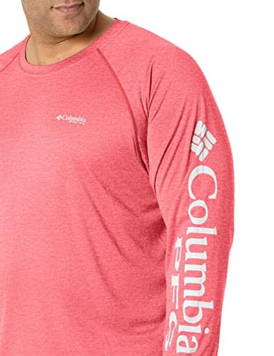 Columbia Men’s PFG Terminal Tackle Heather Long Sleeve Shirt, Sun Protection, Red Spark Heather/White Logo,Medium - Image 3