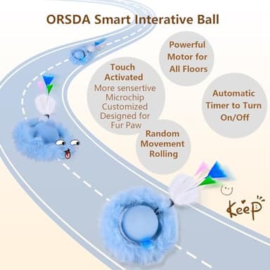 ORSDA Interactive Cat Toys Ball, Automatic Fast Rolling Ball in Pouch, Hide and Seek for Indoor Cats, Motion Chirping Activated Moving Toy, 5 Holes Mat Mouse Catching Game - Image 4
