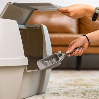 IRIS USA Corner Cat Litter Box Enclosed with Scoop - Privacy and Easy Access for Cleaning, Odor Defensive Hooded Litter Tray, Sturdy Stain Resisting Plastic, Fits in Most Corners, Gray - Image 7