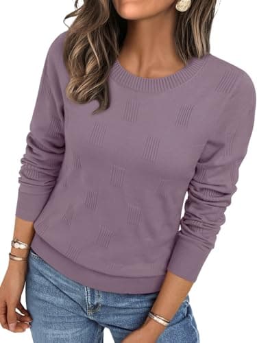 LILLUSORY Womens Sweaters Fall Fashion 2025 Lightweight Long Sleeve Knit Pullover Casual Trendy Tops Winter Clothes Grey Purple L - Image 1