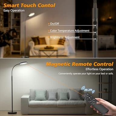 Floor Lamp, 18W Bright LED Floor Lamps for Living Room with Diamond-Surface, Stepless Adjustable Colors & Dimmer Standing Lamp with Timer, Remote & Touch Control, Reading Lights for Bedroom, Office - Image 4