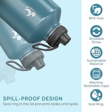 Coolflask 128 oz Gallon Water Bottle Insulated with Straw&3 Lids, Water Jug Large Stainless Steel Metal Vacuum Wide Mouth for Sports, Gym or Office, Non-BPA Keep Cold 48H Hot 24H, Samurai Cyan - Image 5