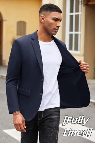 COOFANDY Men's Blazer Casual Sport Coats Slim Fit Lightweight Two Button Suit Jacket Navy Blue - Image 3