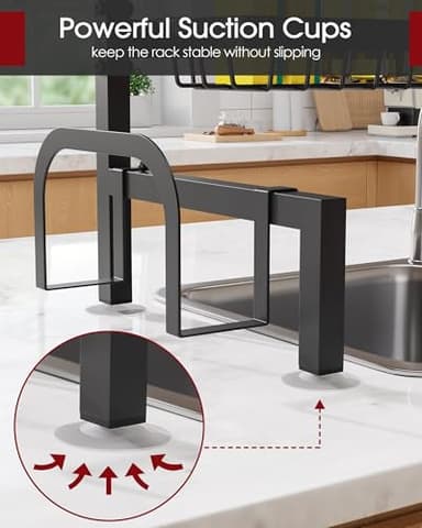 Sakugi Over The Sink Dish Drying Rack - Adjustable 2 Tier Large Capacity Stainless Steel Drainer with Cutlery & Utensil Holders, Kitchen Storage & Organization, 30"-33.9" L x 11" W x 21.5" H, Black - Image 5