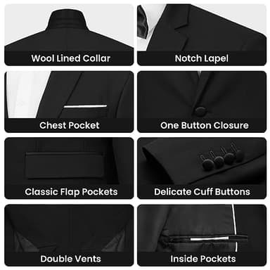MAGE MALE Men's 2 Piece Suit Notched Lapel One Button Slim Fit Solid Prom Wedding Suits Blazer Jacket Pants with Bow Tie Set - Image 2