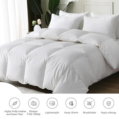 BPC Queen Size Feather Comforter, Filled with Feather and Down Fiber, 90x90 Inches All Season Duvet Insert Luxurious Fluffy Hotel Bedding Comforters with 100% Cotton Cover and 4 Corner Loops - Image 2