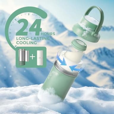 Momcozy 22oz Portable Breast Milk Cooler for Outdoor, Life Saver with 360° Total Cooling for 24 Hours, Larger Capacity Travel Breastmilk Chiller with 2pcs Baby Bottles for Breastmilk Storage, Green - Image 3