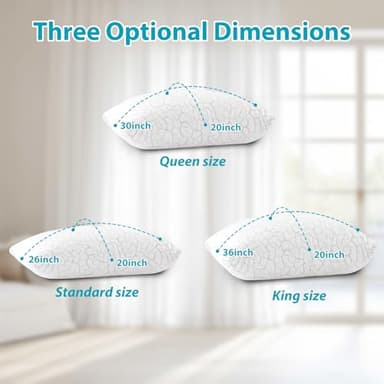 WGAKCED Cooling Pillows for Sleeping 2 Pack, Adjustable Shredded Memory Foam Pillows Queen Size Set of 2, Firm Bed Pillows for Side Back Stomach Hot Sleepers, Cold Pillow with Removable Washable Cover - Image 6
