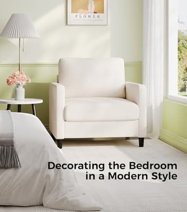 Welzona Sofa Accent Chair, 33" Reading Chair for Bedroom, Tool-Free Setup Living Room Accent Chairs, Comfy Arm Chairs Living Room, All-Wood Reading Nook, Beige - Image 8