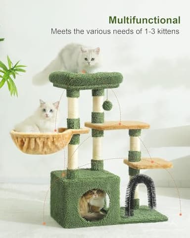 HOOPET 32IN Cactus Cat Tree for Indoor Cats - Multi-Level Cat Tower with Hammock, Condo, Scratching Posts, Self-Grooming Brush & Play Ball - Space-Saving Cat Furniture for Small Apartments - Image 2