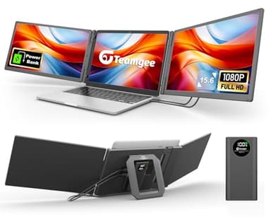 Teamgee 15.6” Laptop Screen Extender with Power Bank, FHD 1080P IPS Triple Monitor, HDMI/USB/Hub Plug-Play Display, Fits 13-17" Laptops (Mac/Windows/Android), Ideal for Home Office/Small Business - Image 1