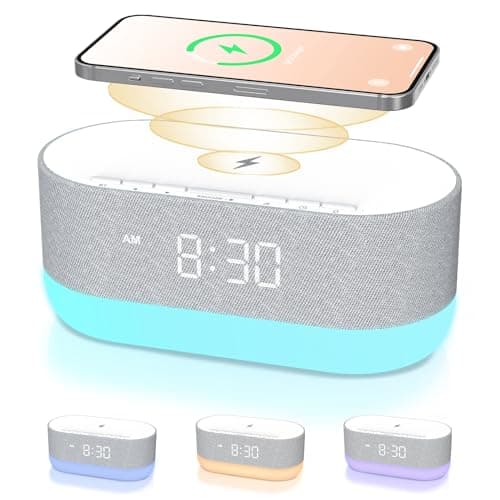 HOUSBAY 3 in 1 Sound Machine Alarm Clock& Wireless Charger: Soothing White Noise, Bluetooth Music Relaxation & Customized Sleep-Wake Routine - Image 1