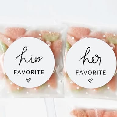 60pcs Her Favorite+60pcs His Favorite Wedding Candy Favor Stickers - Candy Bag Seals Wedding Stickers Bridal Shower Favor Treat Bag Stickers - Image 1