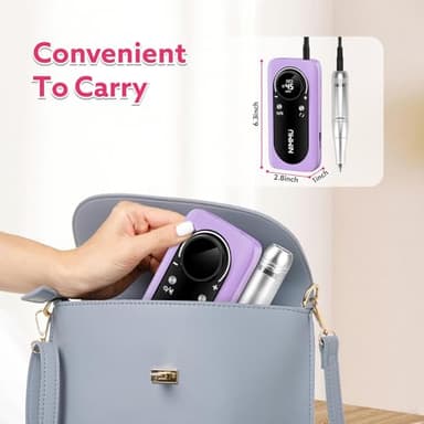 Nimmu Portable Nail Drill Professional, 45000RPM Electric Nail File for Acrylic Nail Remove Gel Polish, Rechargeable Nail Drill Machine with 11 Bits Kit for Manicure Salon Home (Purple) - Image 5